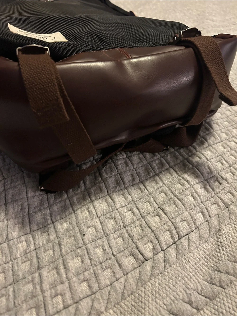 Zumit Black Backpack with Brown Trim and Leather-Look Base